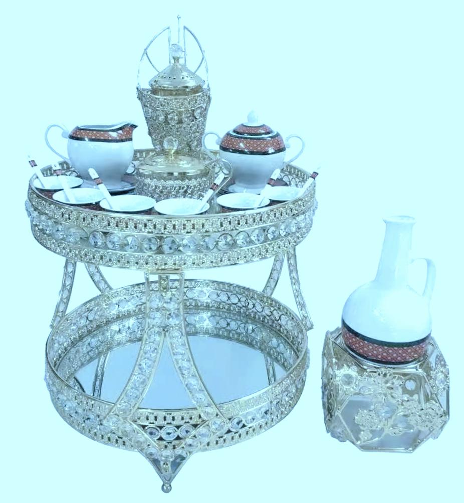 Eritrean Ethiopian Coffee Sets With Two Floor Arabic Metal Serving Table Tray Sets