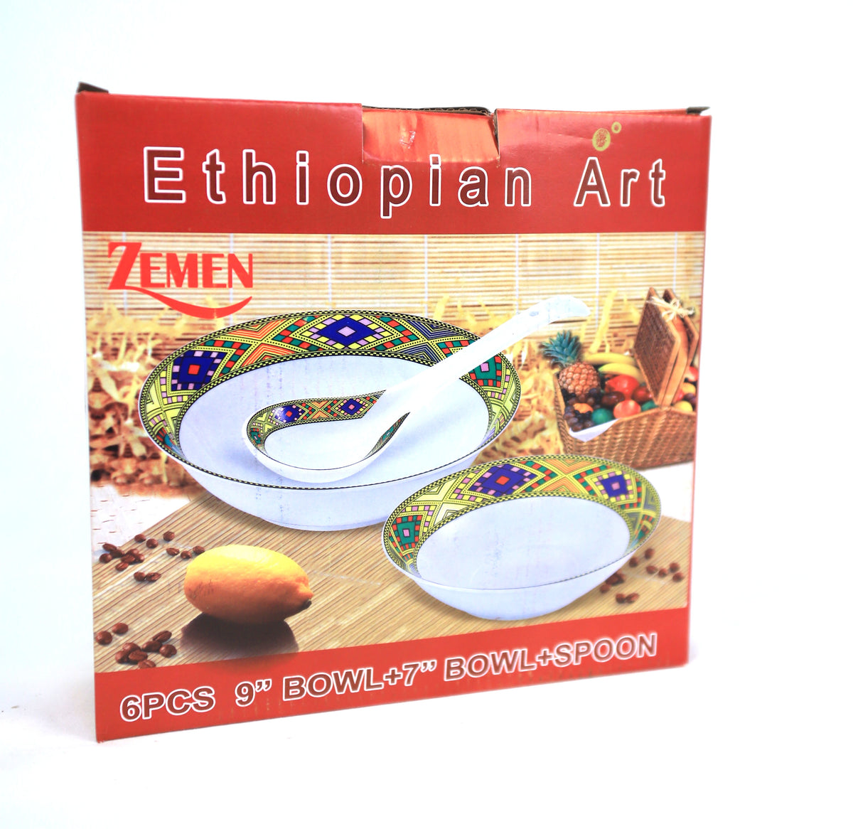 Zemen Traditional Ethiopian/Eritrea 6PCS 9" Bowl + 7" Bowl + spoon