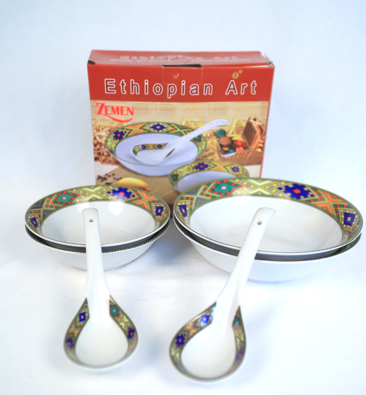 Zemen Traditional Ethiopian/Eritrea 6PCS 9" Bowl + 7" Bowl + spoon