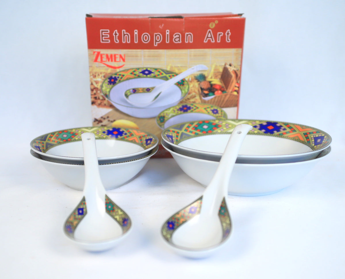Zemen Traditional Ethiopian/Eritrea 6PCS 9" Bowl + 7" Bowl + spoon