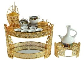 Eritrea & Ethiopian Rekebot Coffee Table With Saba, Telet Design Coffee Cup Set (እንዳ ቡን)