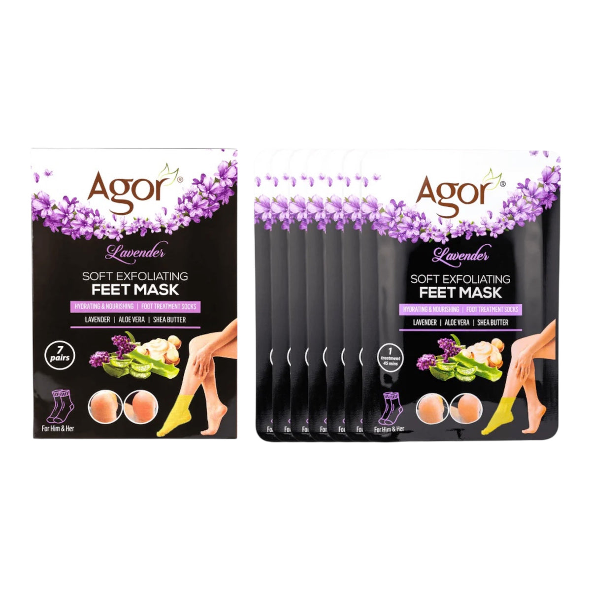 Agor Lavender Soft Exfoliating Feet Mask ( 7 Pairs)