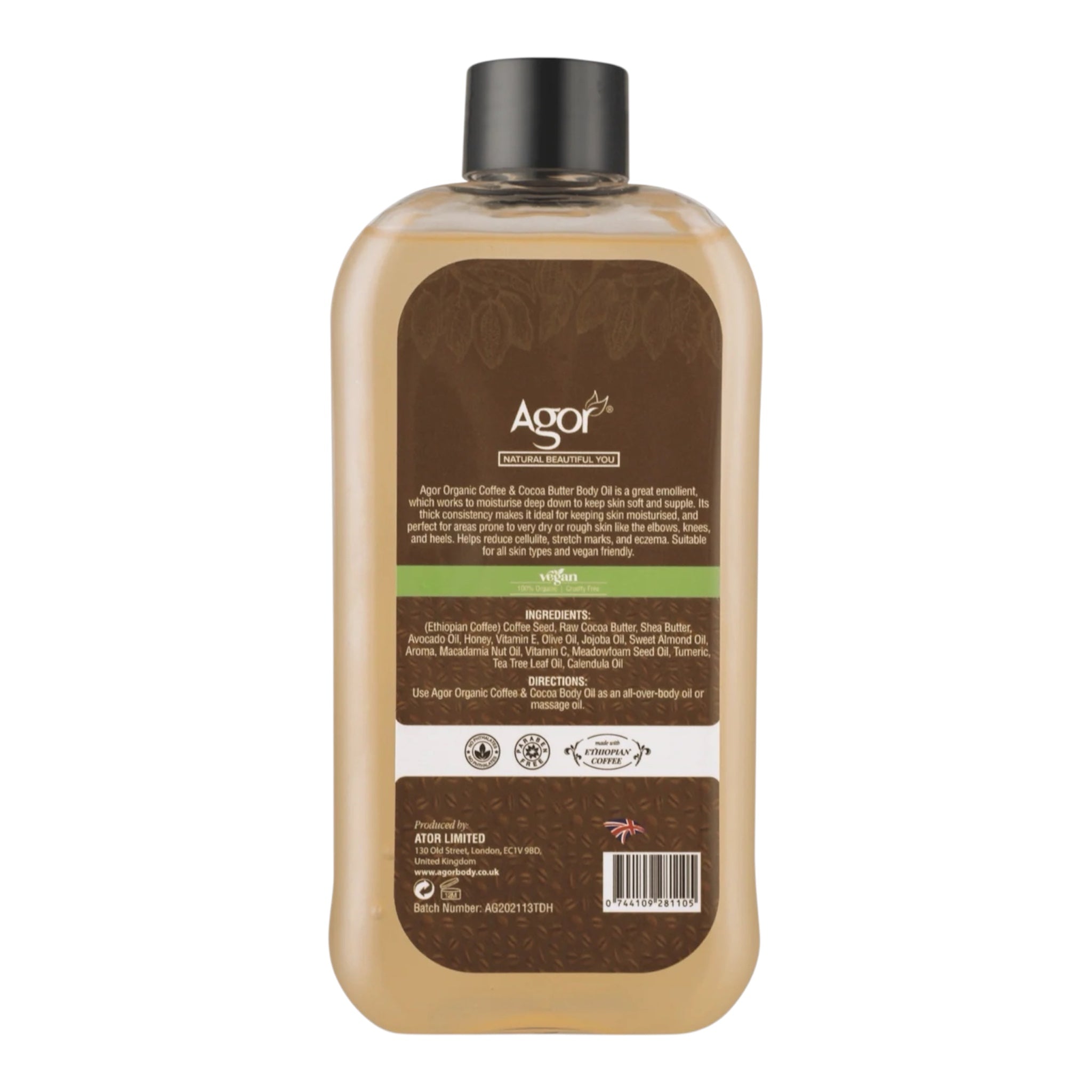 Agor Organic Coffee & Cocoa Body Oil – 250 ml