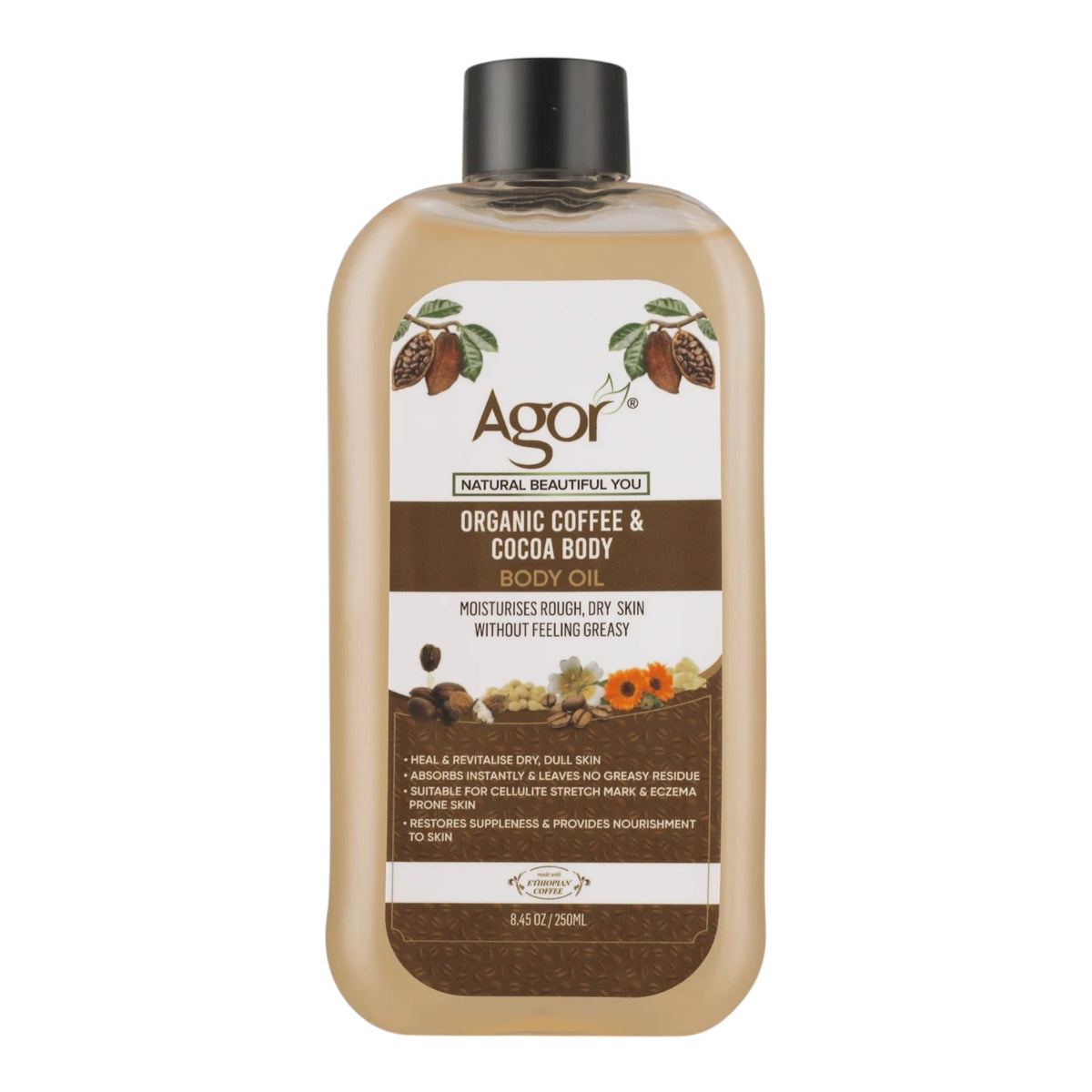 Agor Organic Coffee & Cocoa Body Oil – 250 ml