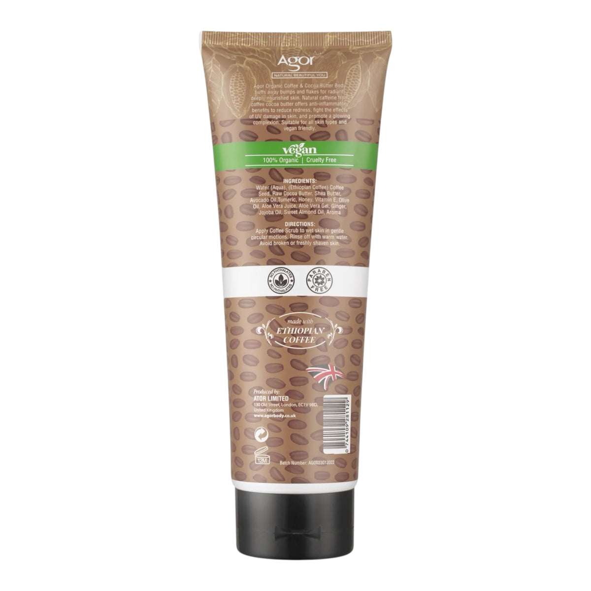 Agor Organic Coffee & Cocoa Body Scrub – 300 ml