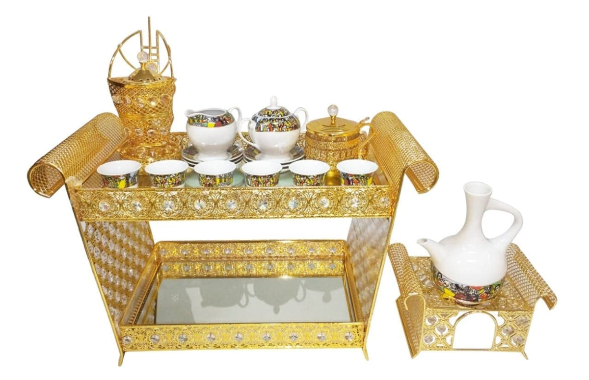 Eritrea & Ethiopian Rekebot Coffee Table With Saba, Telet Design Coffee Cup Set