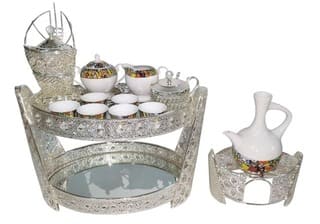 Eritrea & Ethiopian Rekebot Coffee Table With Saba, Telet Design Coffee Cup Set (እንዳ ቡን)